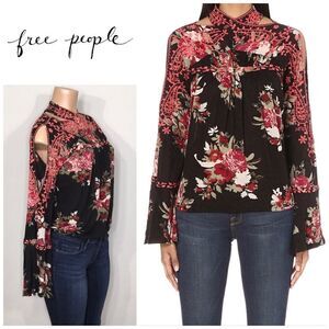 Free People linen blend floral top New